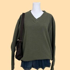 muted green y2k fleece sweater indie skate grunge